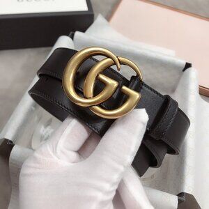 Gucci 3*95cm Leather Belt with Double G Buckle Unisex